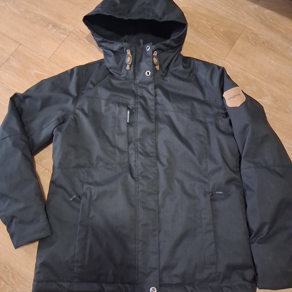 Avalanche Jackets & Blazers - Avalanche Black Hooded Puffer Jacket with Brown Patch